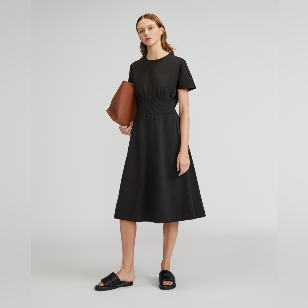 Everlane Organic Cotton Black Waisted Midi Dress